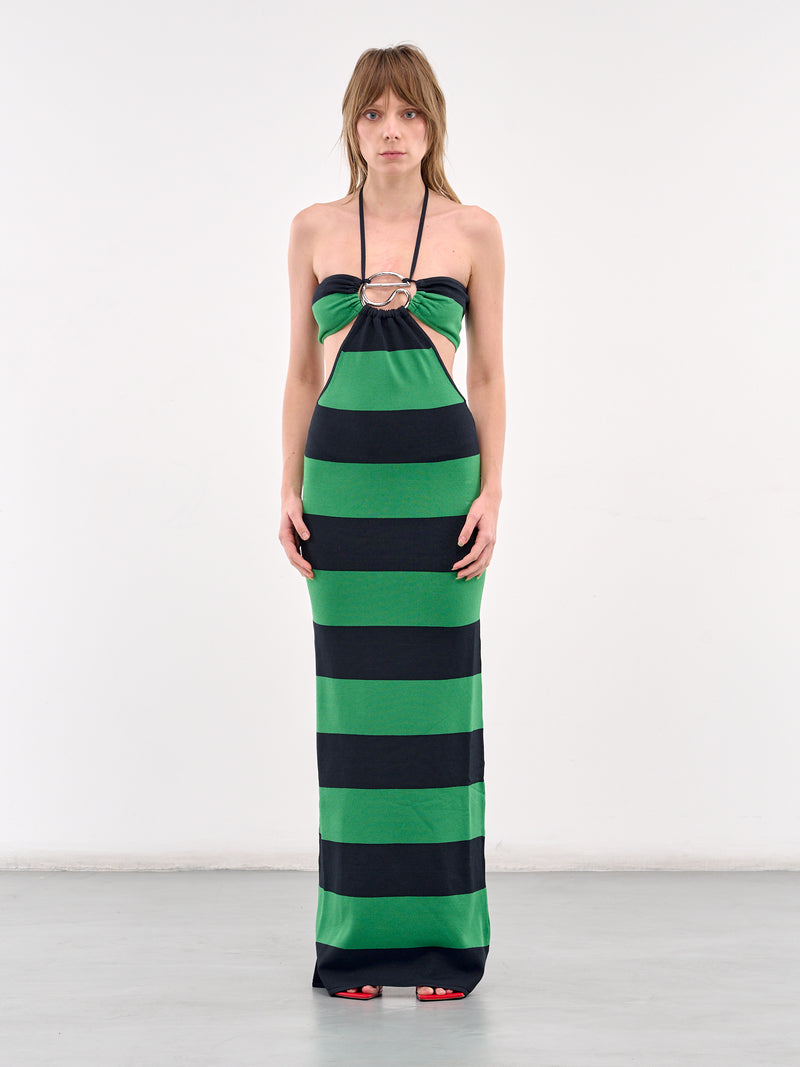 Knit Striped Halterneck Dress (COPML135SY3010-GREEN-BLUE)