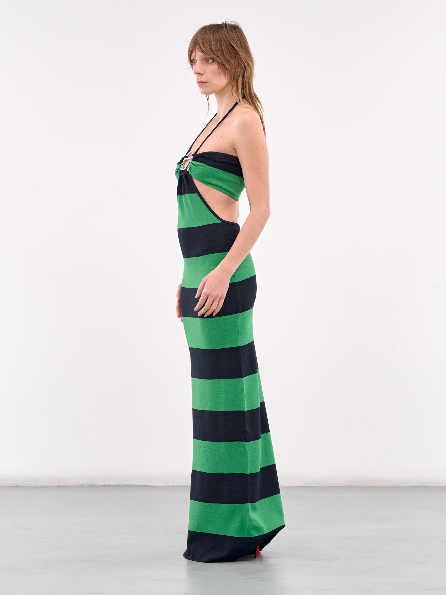 Knit Striped Halterneck Dress (COPML135SY3010-GREEN-BLUE)