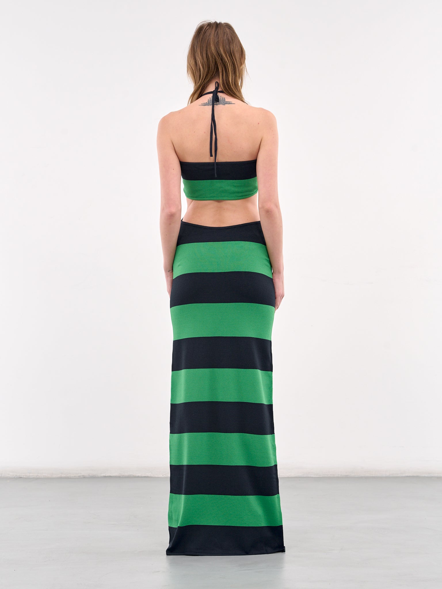 Knit Striped Halterneck Dress (COPML135SY3010-GREEN-BLUE)