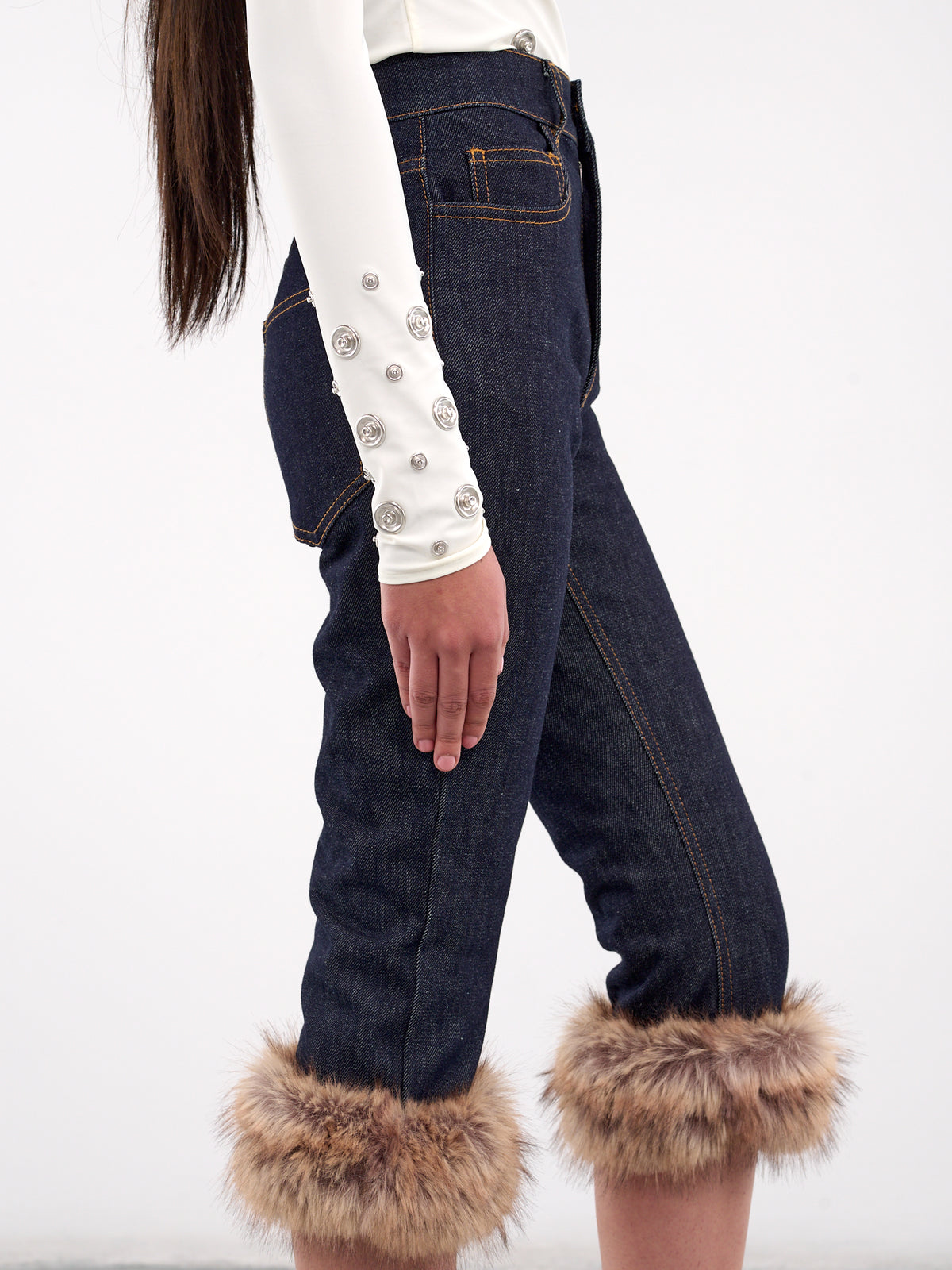 Faux Fur Trim Corsair Jeans (COPP103F2011-BLUE)