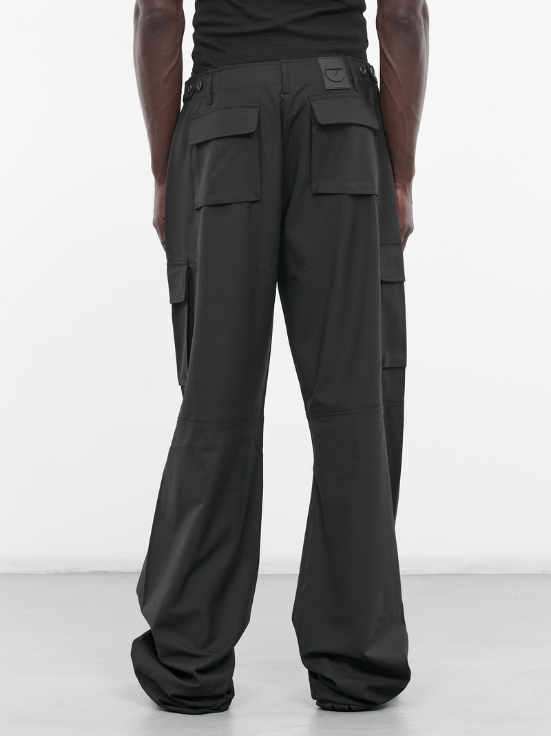 Fleece Wide Leg Cargo Pants - Grey Melange