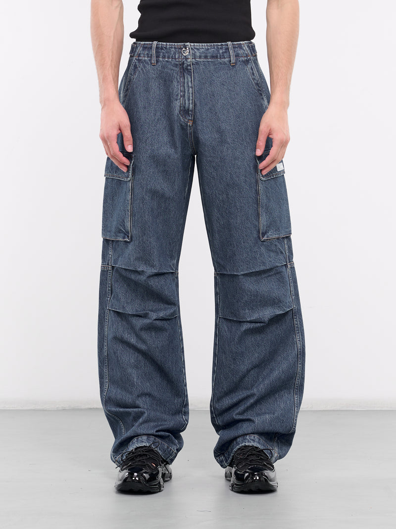 Wide Leg Denim Cargo Pants (COPP40252-BLUE)