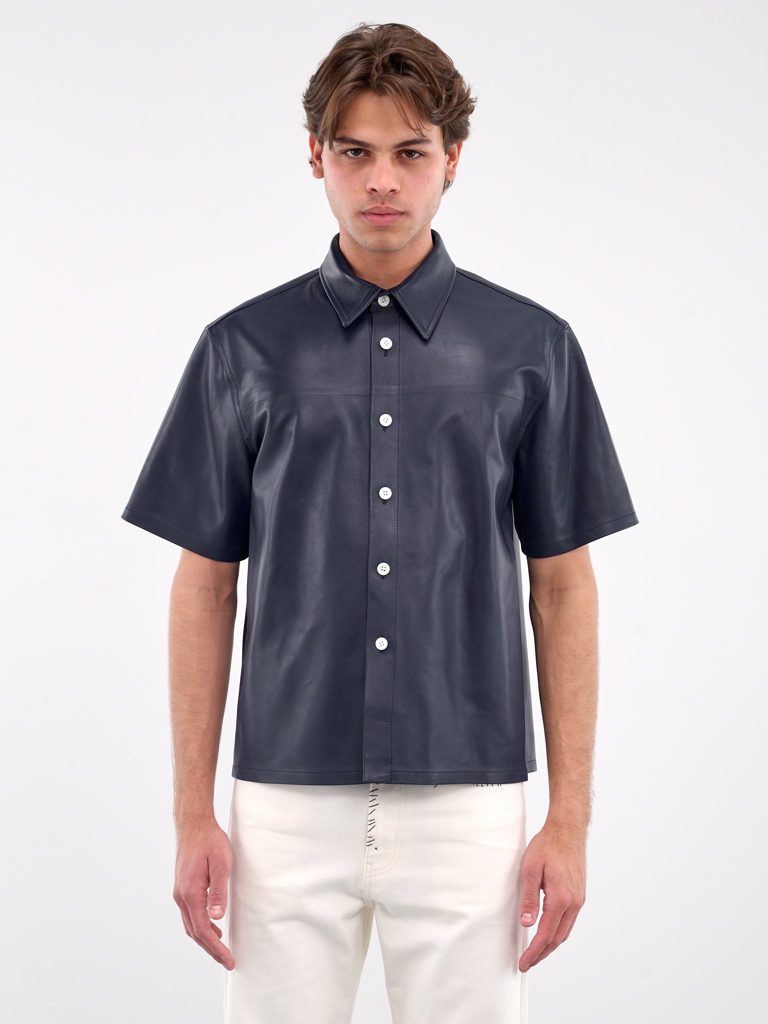 Leather Short Sleeve Shirt (CUMY0026A1-ULA736-BLUE)