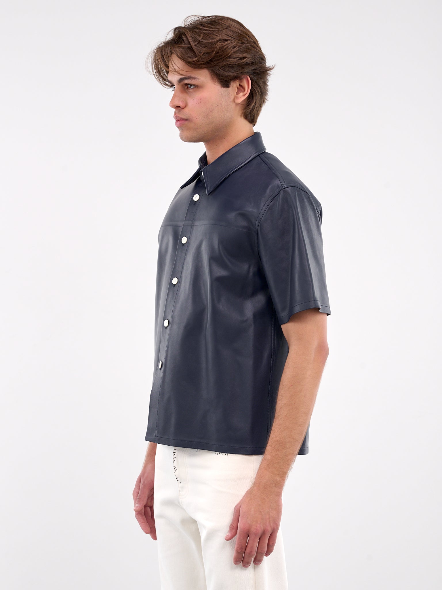 Leather Short Sleeve Shirt (CUMY0026A1-ULA736-BLUE)