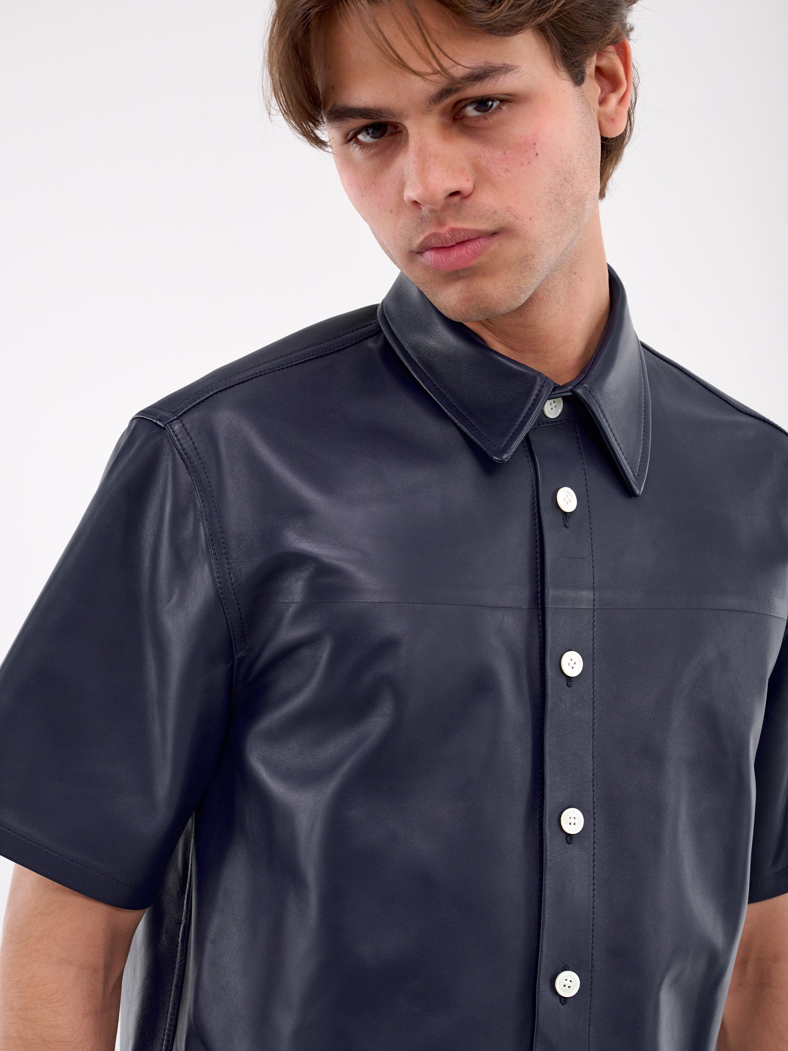 Leather Short Sleeve Shirt (CUMY0026A1-ULA736-BLUE)