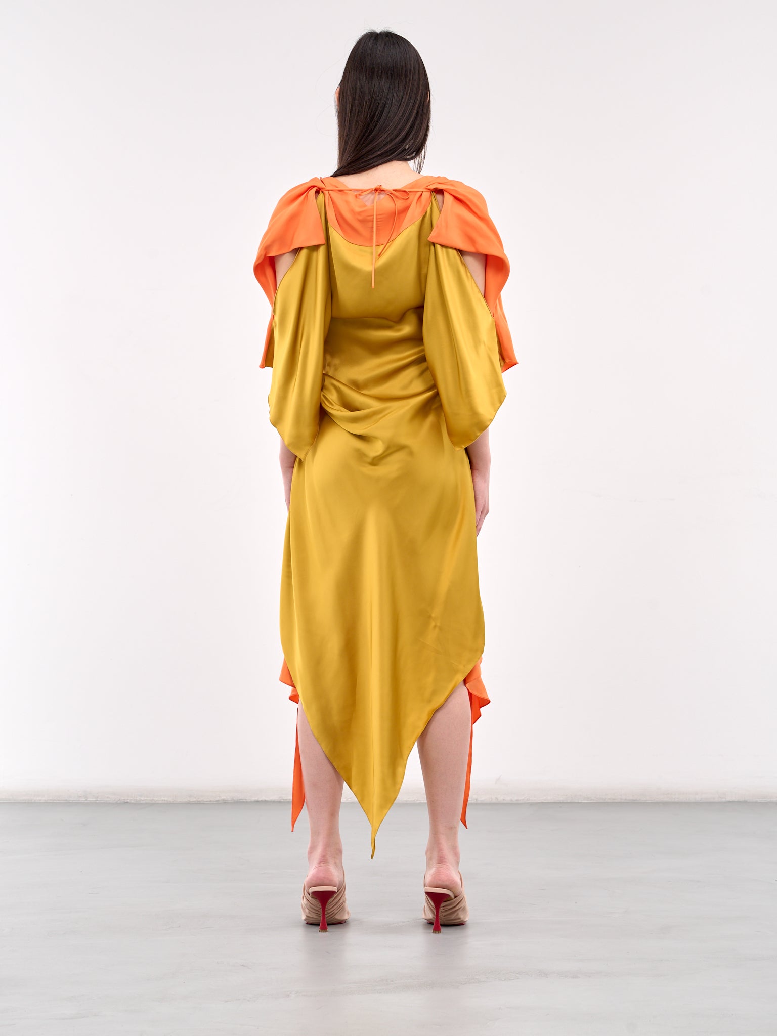 Draped Two-Tone Midi Dress (D04-58-VIVID-ORANGE)