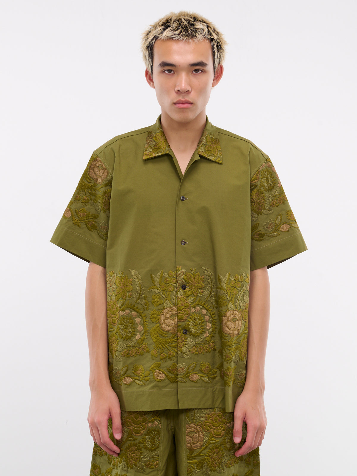 Embroidered Short Sleeve Shirt (DDMCC0015-MUSK-GREEN)