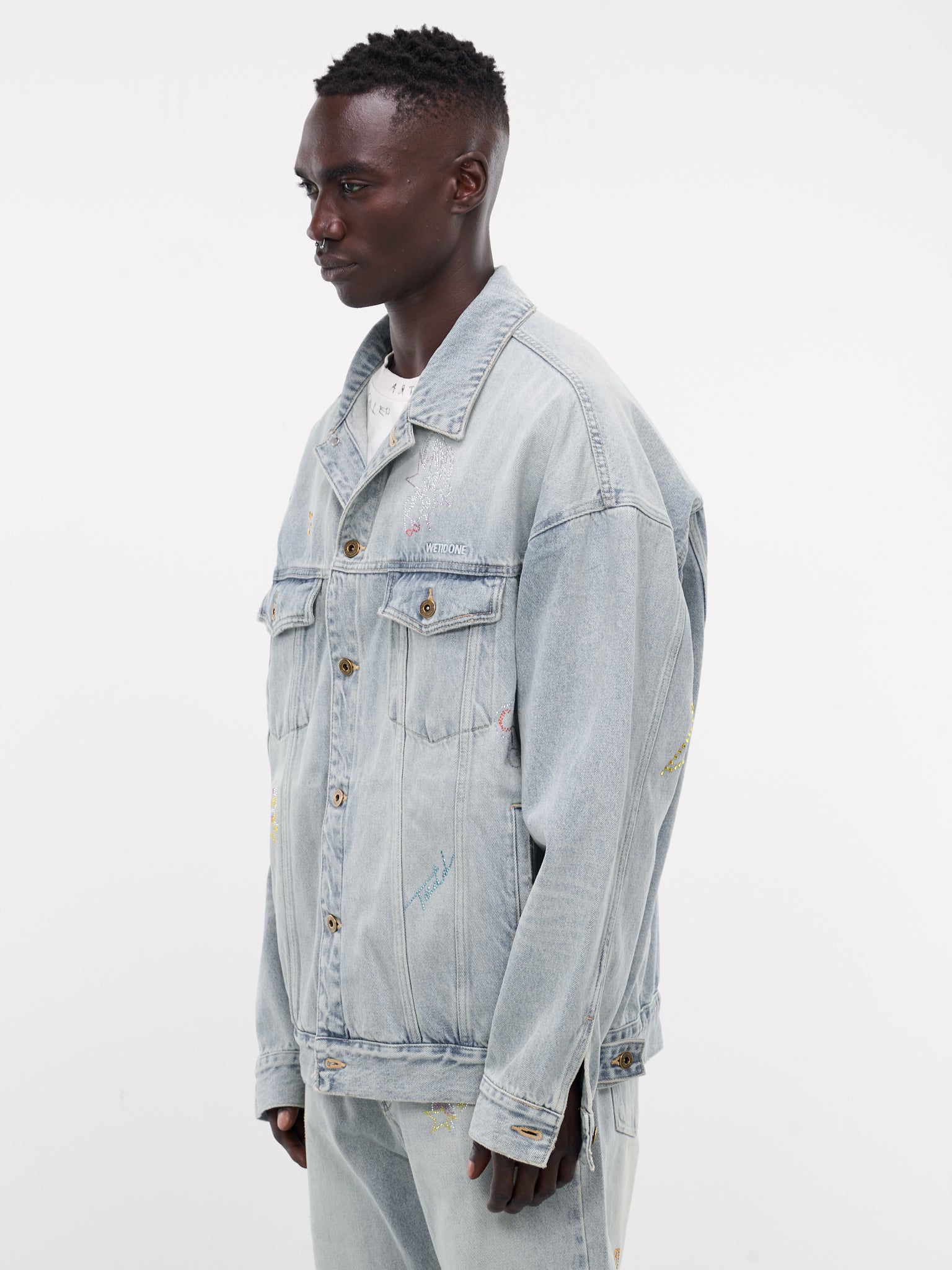 WE11DONE Rhinestone Oversized Denim Jacket | H. Lorenzo - side