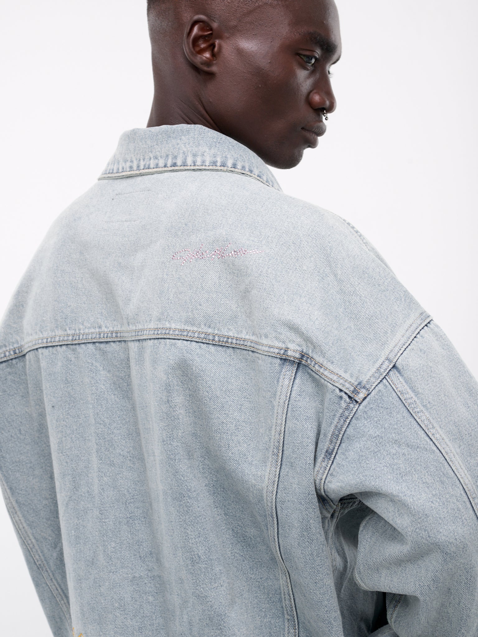 WE11DONE Rhinestone Oversized Denim Jacket | H. Lorenzo - detail 1