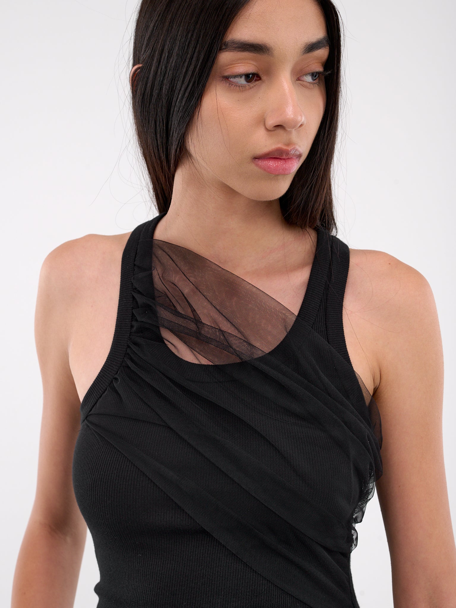 Front Tulle Gathered Tank (DK03T-BLACK)