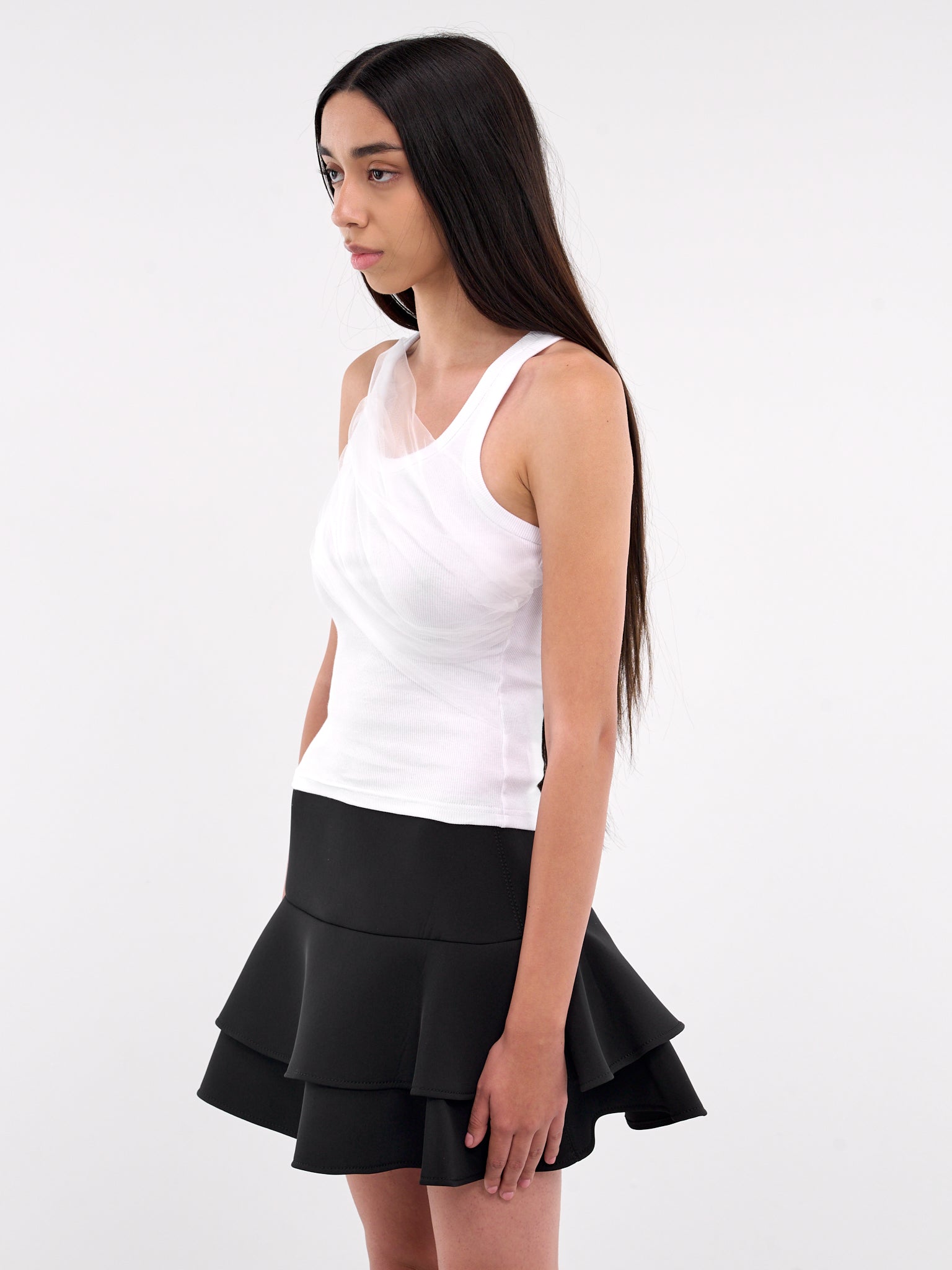 Front Tulle Gathered Tank (DK03T-WHITE)