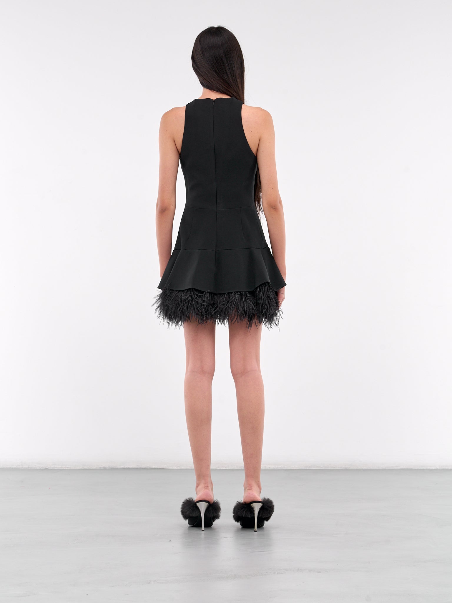 Feather Trim Mini Dress (DK25D-BLACK)