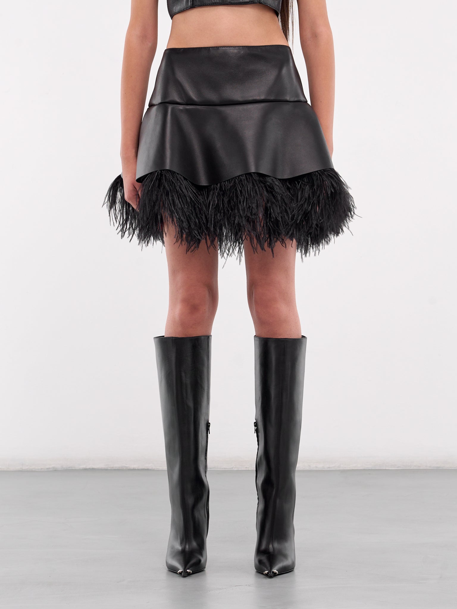 Feather Trim Peplum Mini Skirt (DK25S-BLACK)