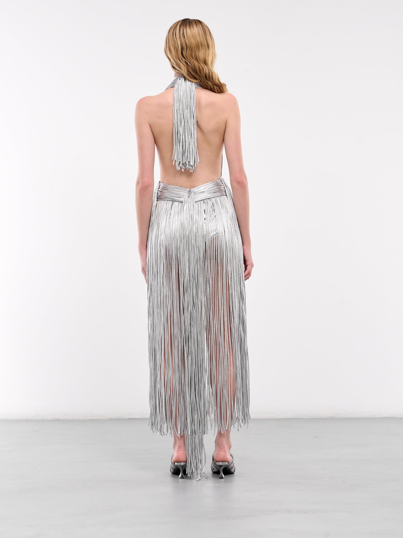 Metallic Fringe Midi Dress (DR0092FA01-SILVER)