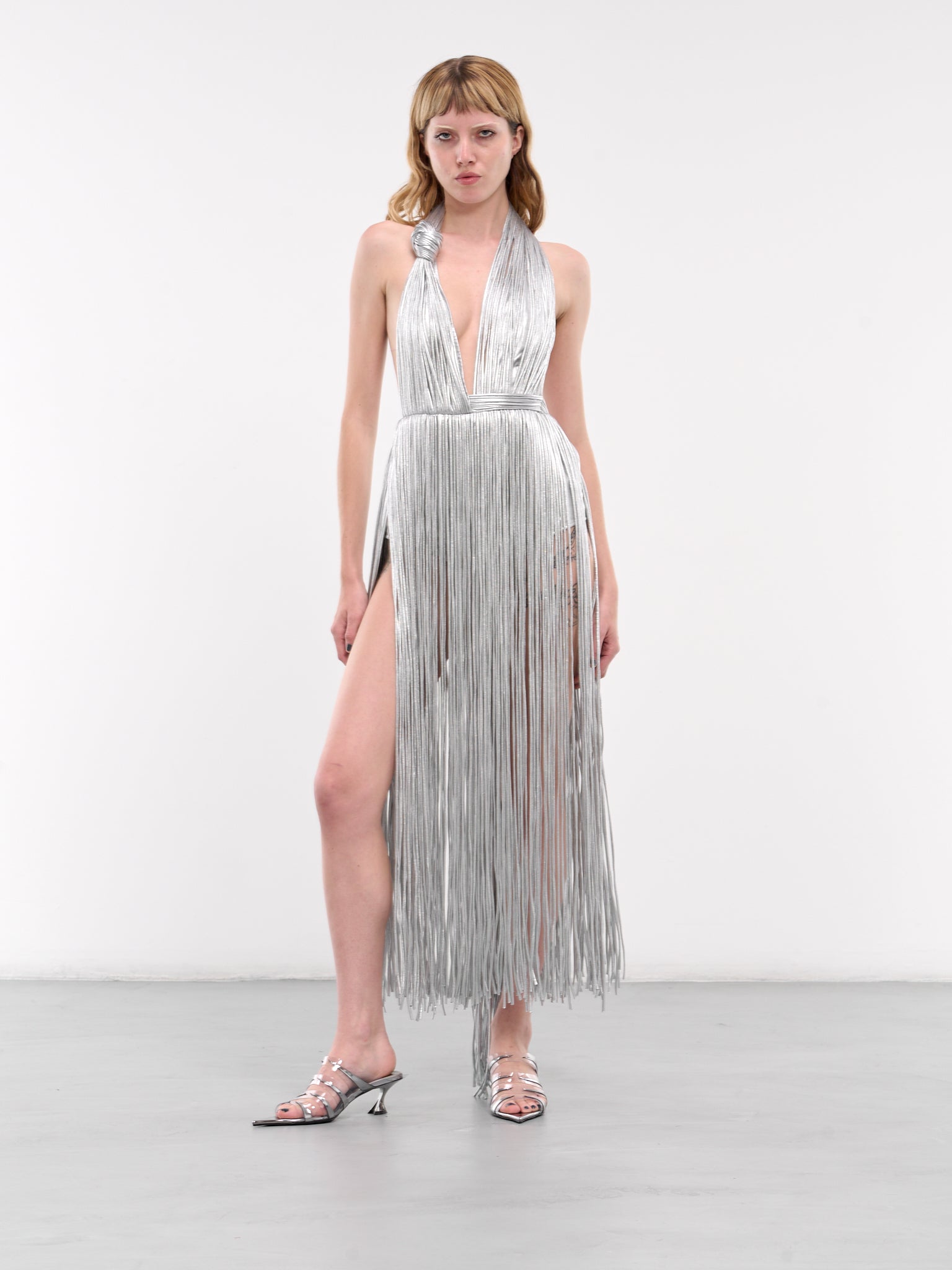 Metallic Fringe Midi Dress (DR0092FA01-SILVER)