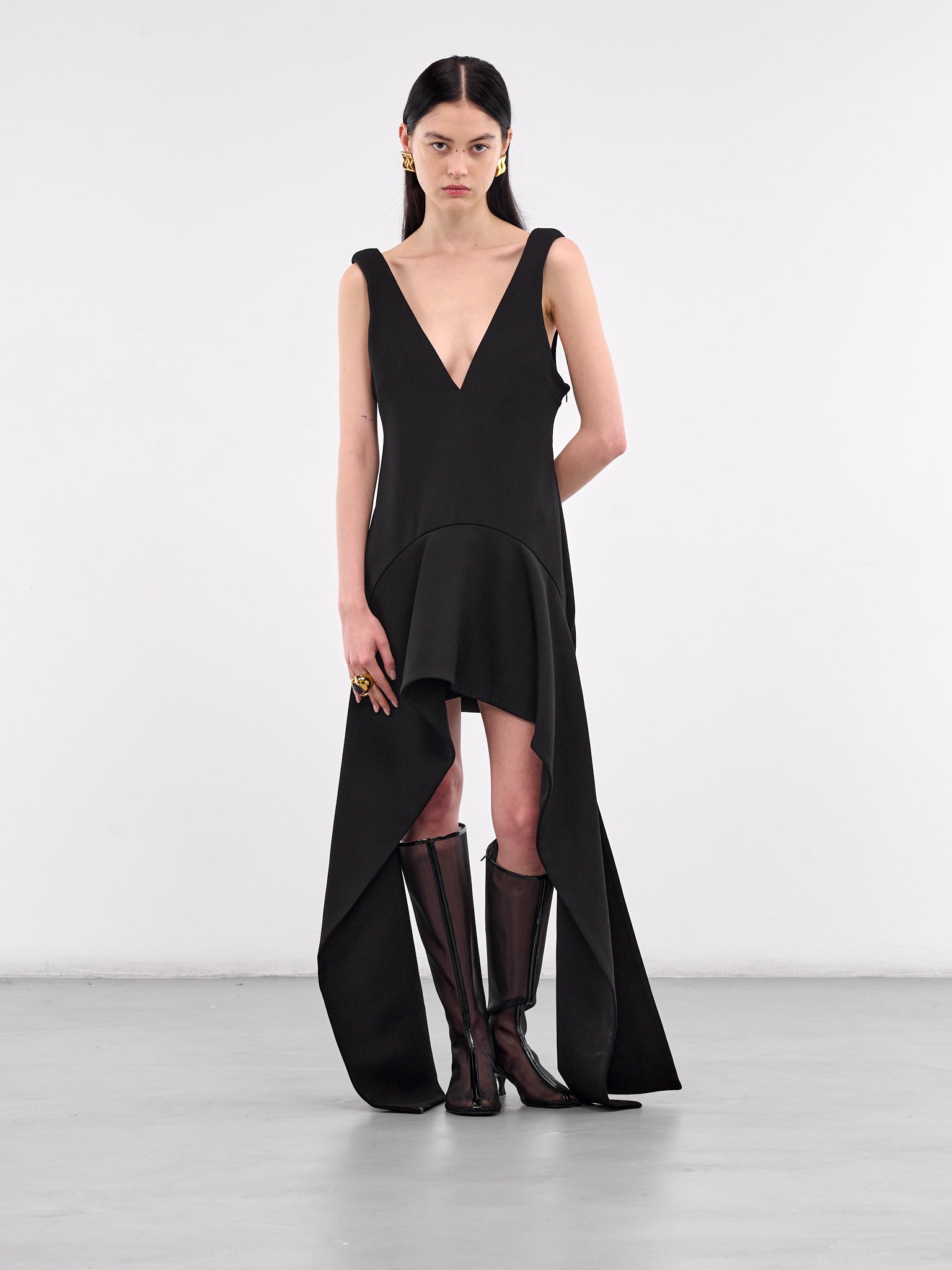 Draped V-Neck Mini Dress (DR0478-PG1580-BLACK)