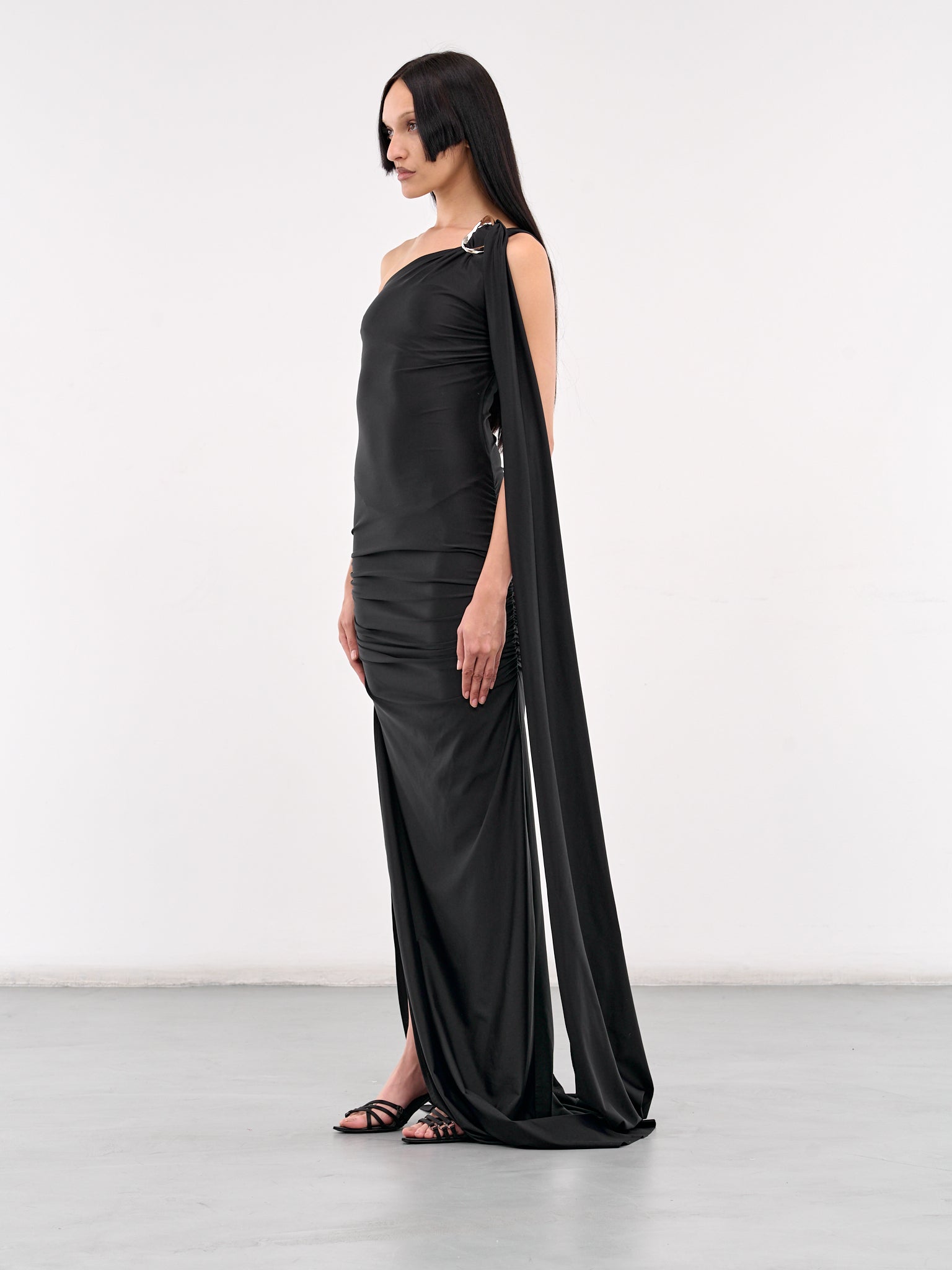 Draped Buckle Long Dress (DR06-BS-BLACK)