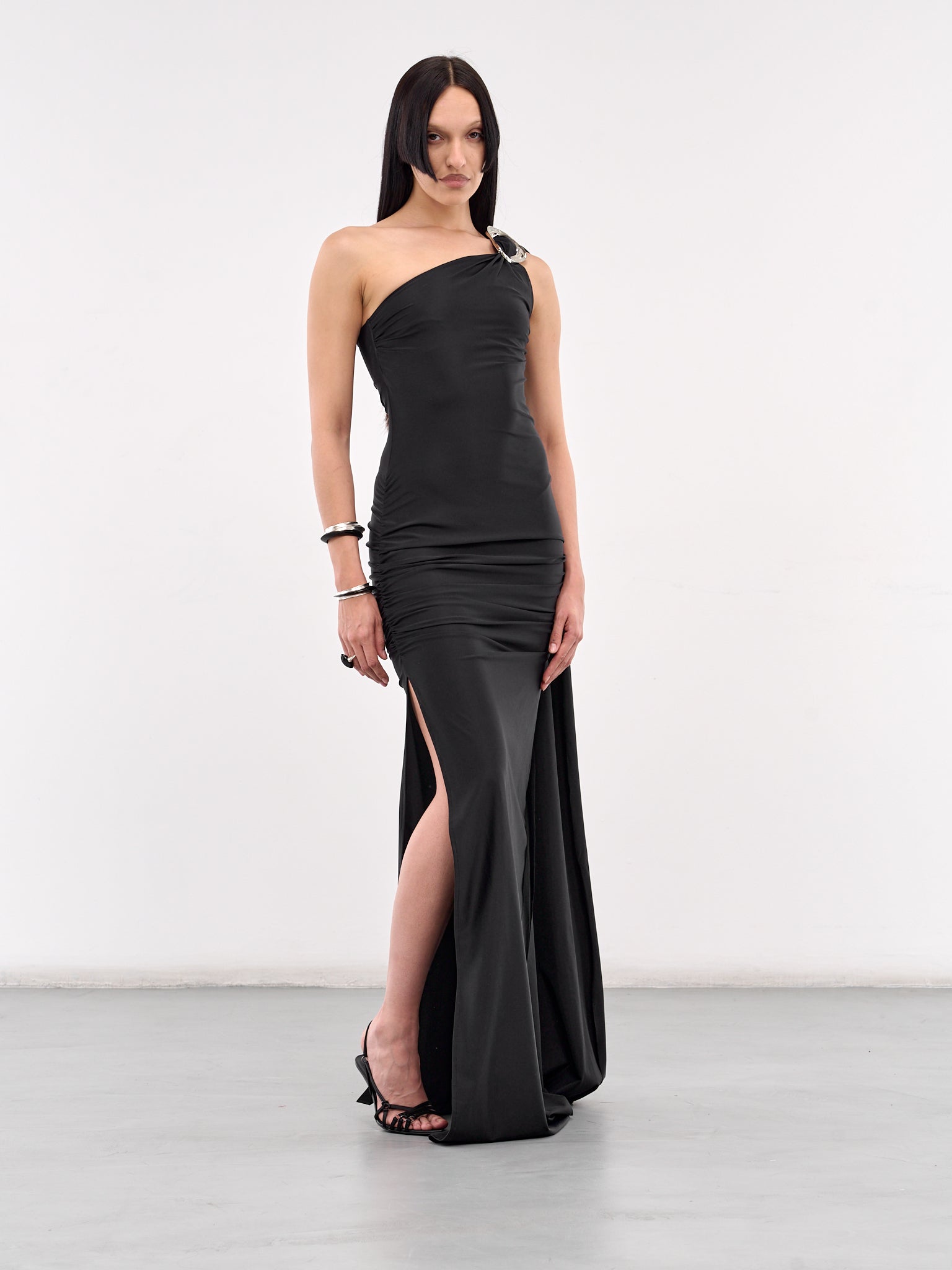 Draped Buckle Long Dress (DR06-BS-BLACK)