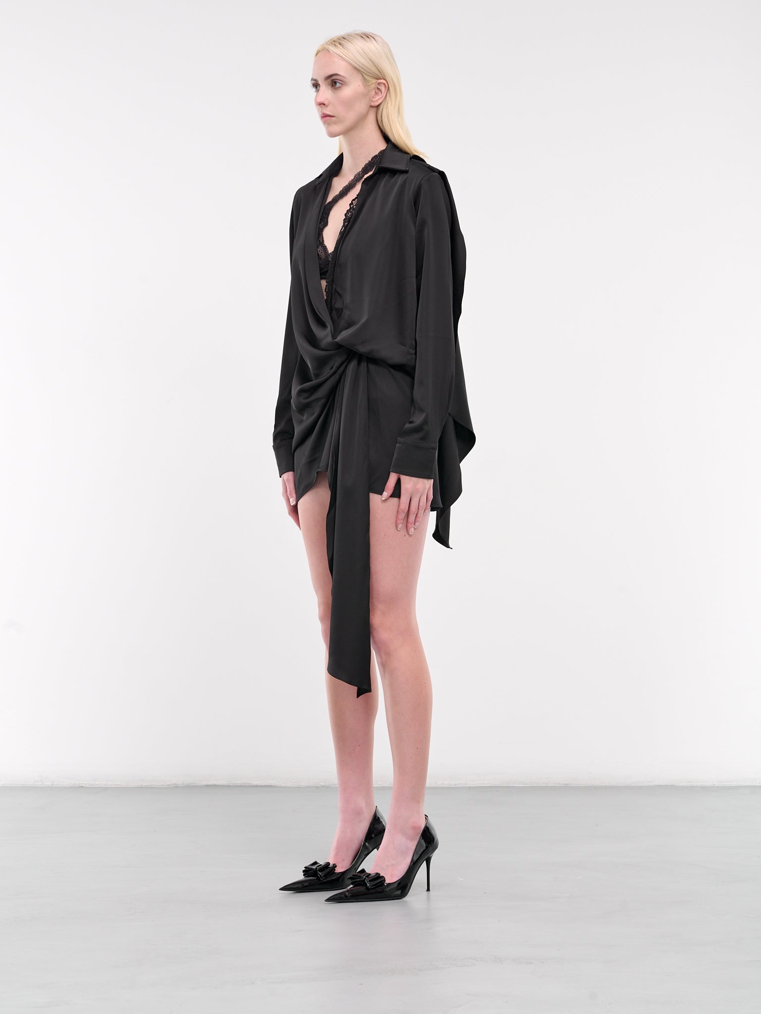 Draped Shirt Wrap Dress (DR068A-BLACK)