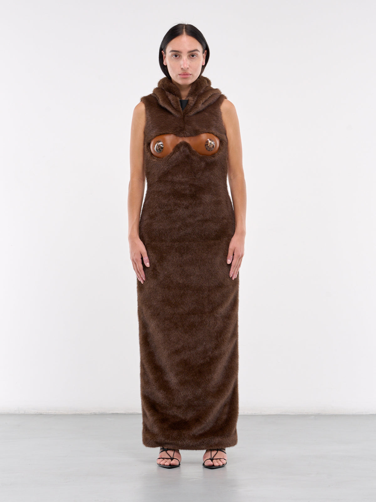 Faux Fur & Leather Bustier Dress (DR06BR02-BROWN)