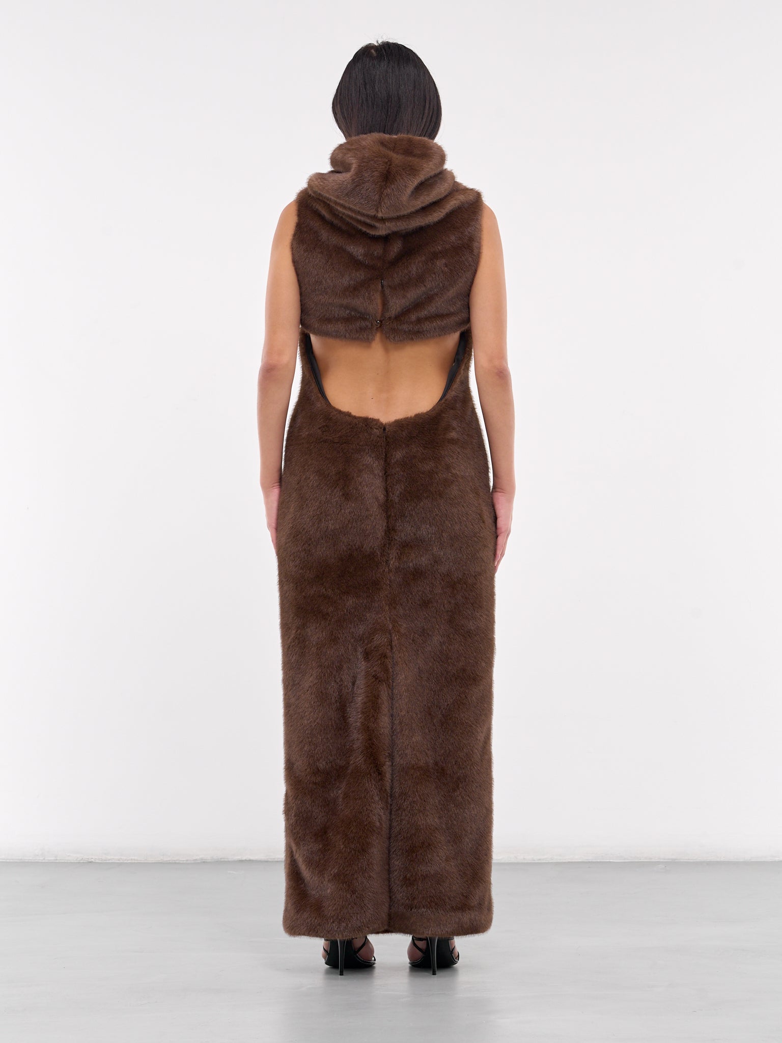 Faux Fur & Leather Bustier Dress (DR06BR02-BROWN)