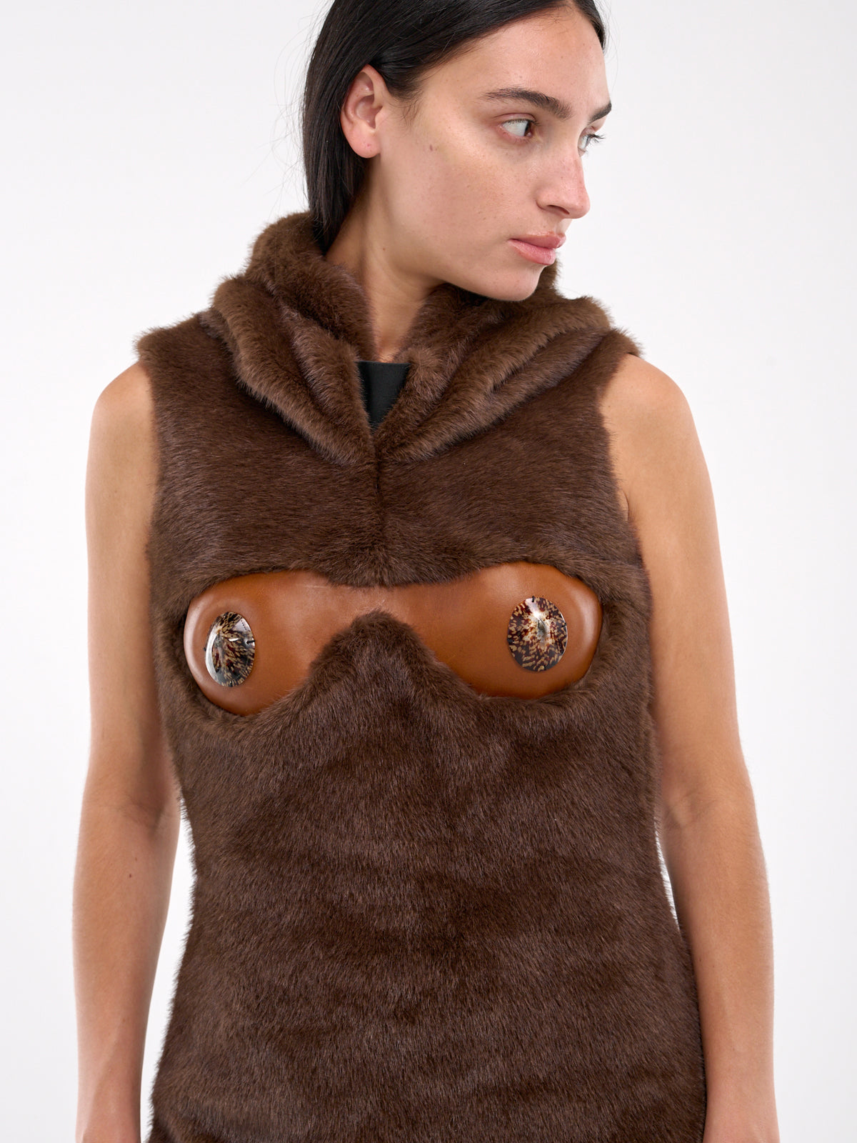 Faux Fur & Leather Bustier Dress (DR06BR02-BROWN)