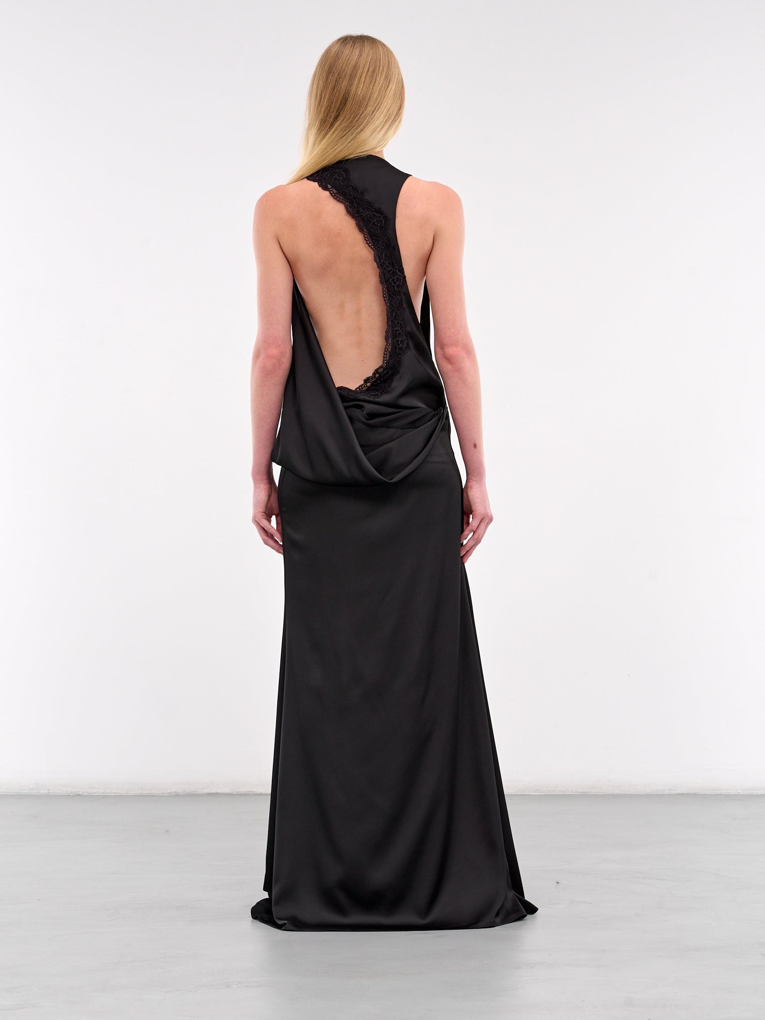 Plunged Back Satin Maxi Dress (DR074D-BLACK)