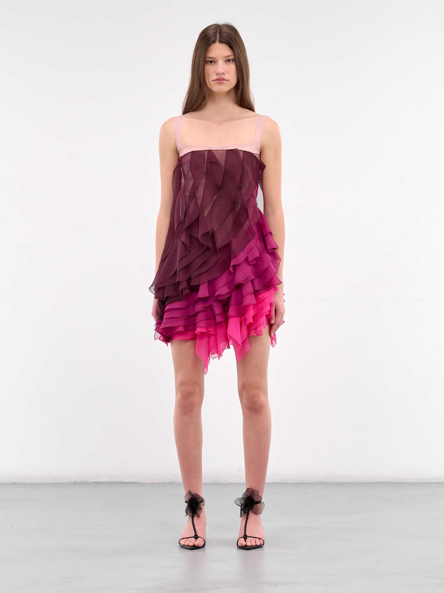 Layered Flare Mini Dress (DR237-AUBERGINE-FUCHSIA)