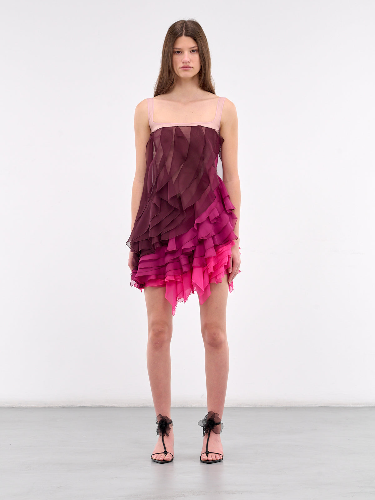 Layered Flare Mini Dress (DR237-AUBERGINE-FUCHSIA)