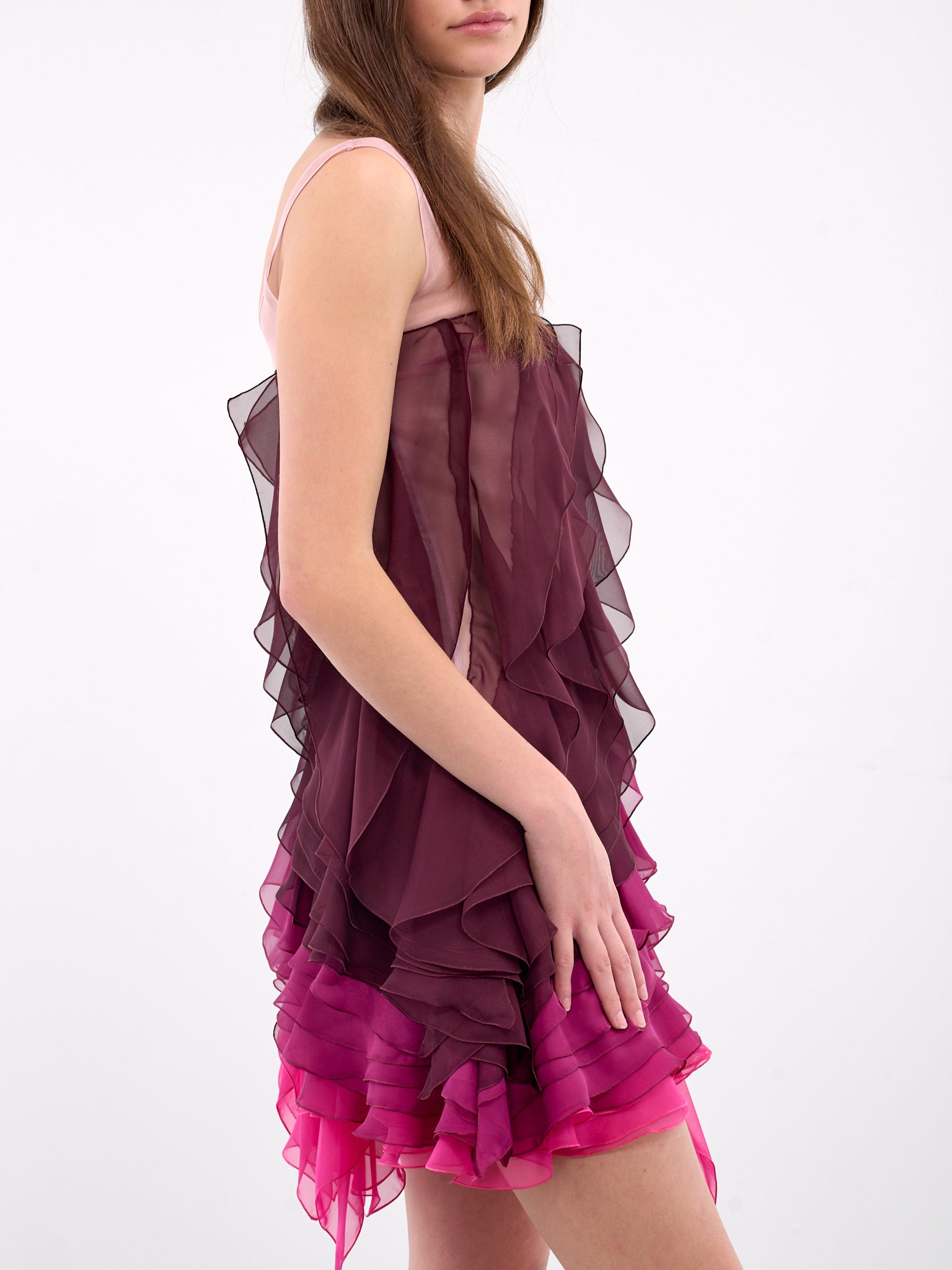 Layered Flare Mini Dress (DR237-AUBERGINE-FUCHSIA)