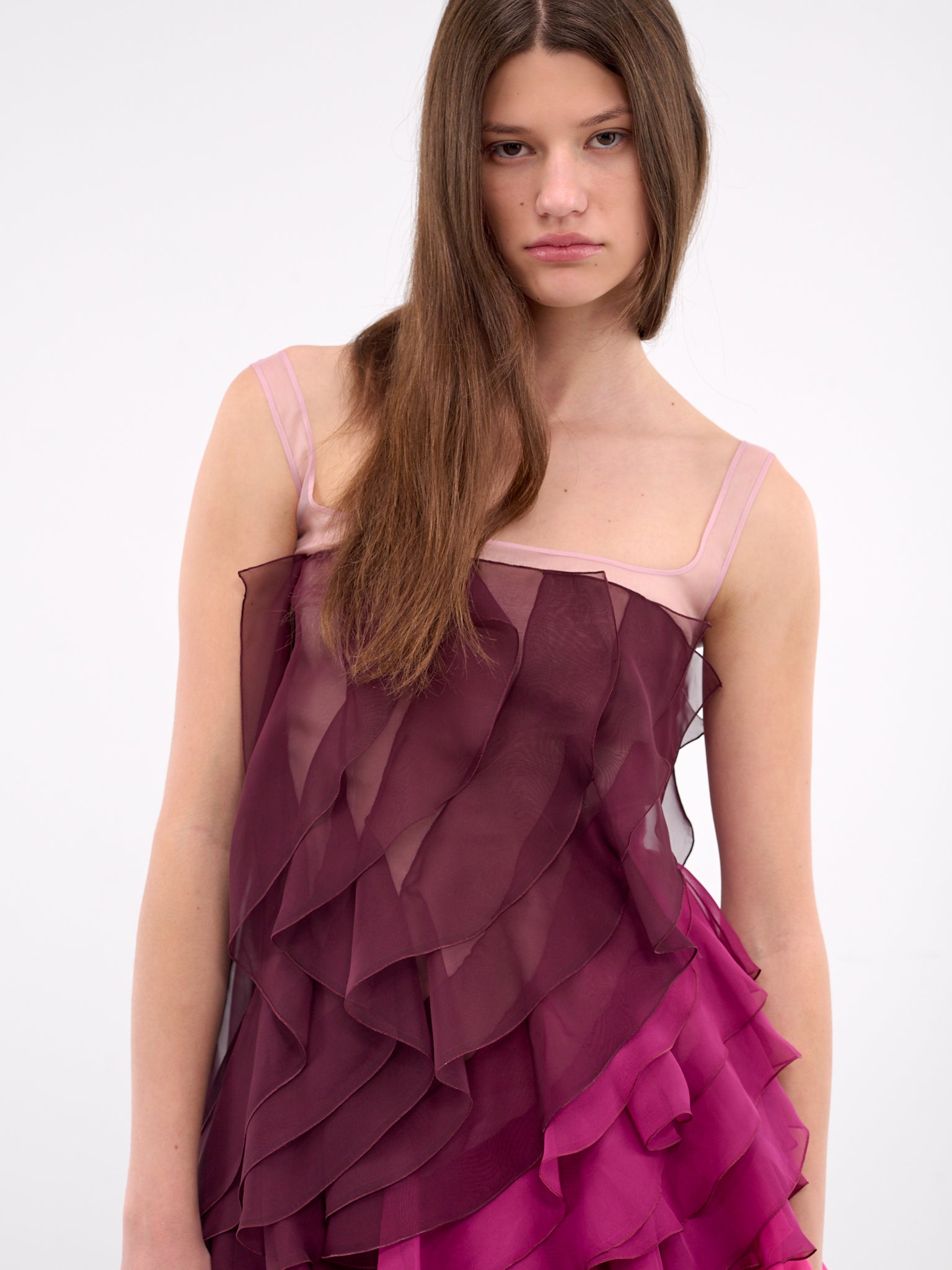 Layered Flare Mini Dress (DR237-AUBERGINE-FUCHSIA)