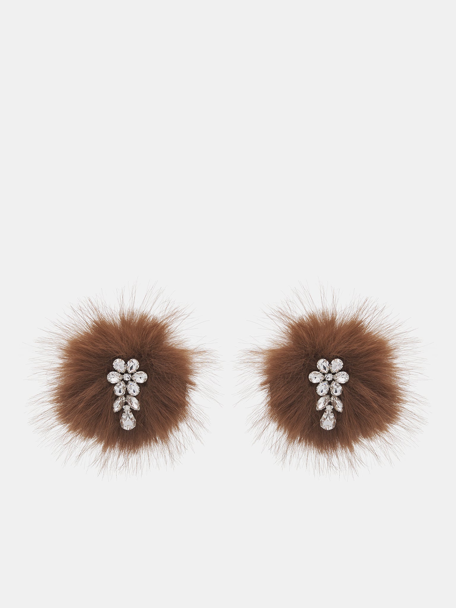 Crystal Flower Pom-Pom Earrings (ERG504-1090-CHOCOLATE-CRYSTAL)