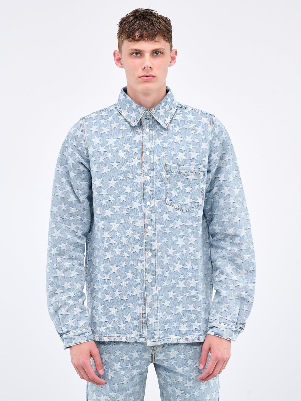 ERL Blue Jacquard Denim Shirt - 1 Light Blue