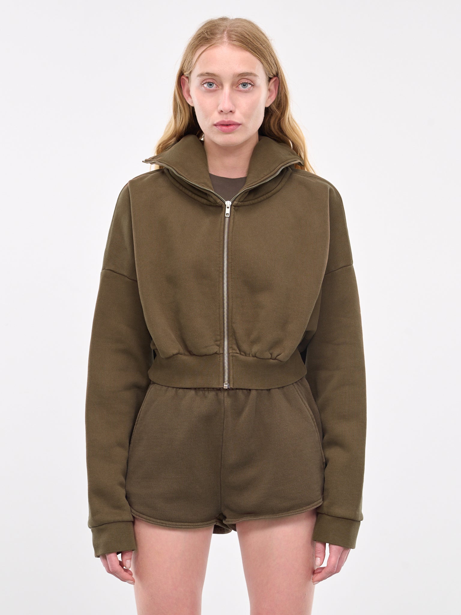 Cropped Zip-Up Hoodie (ES2156BT-BRUNETTE)