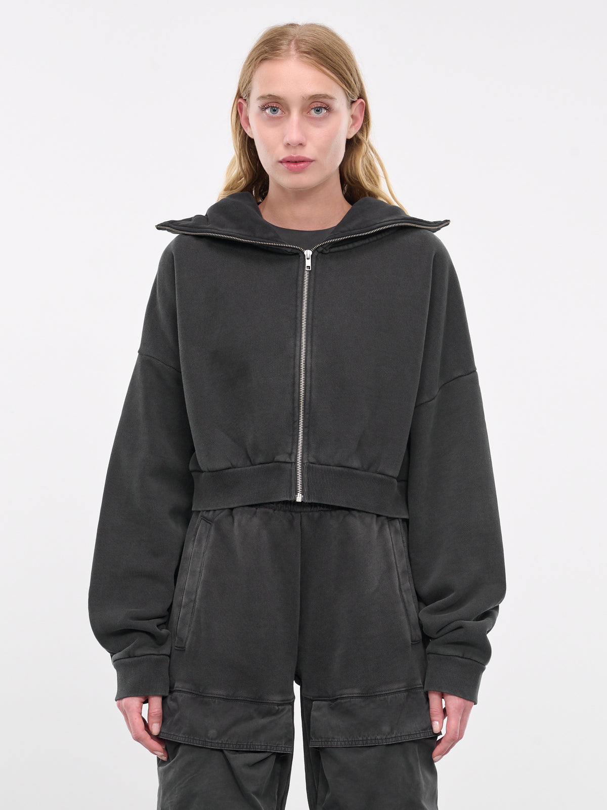 Cropped Zip-Up Hoodie (ES2156WB-WASHED-BLACK)