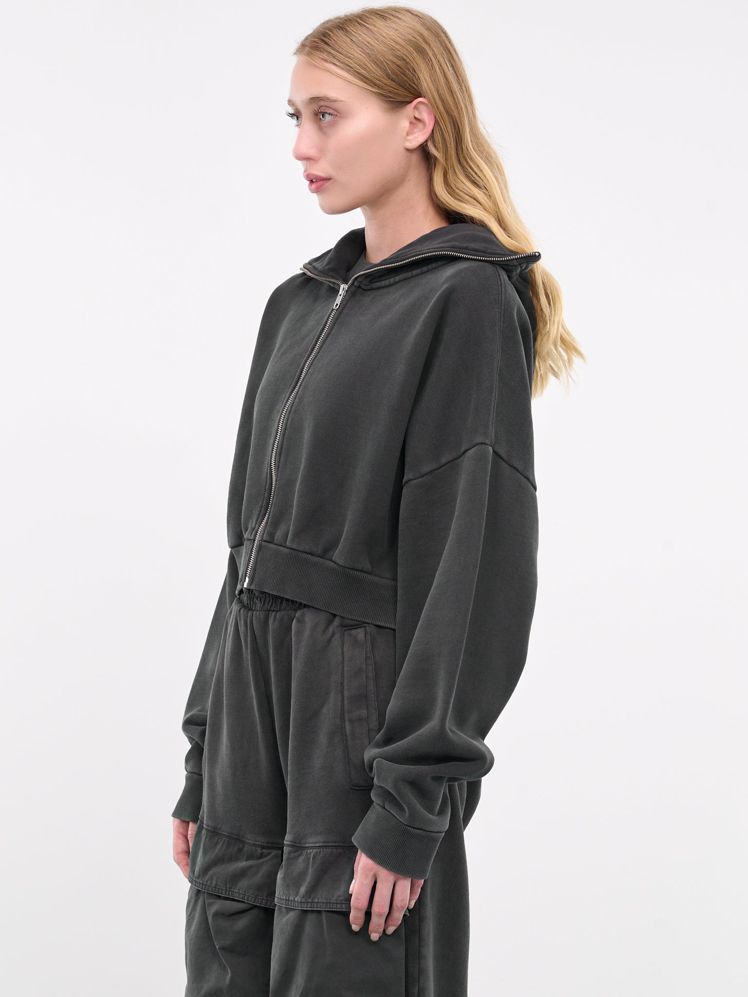 Cropped Zip-Up Hoodie (ES2156WB-WASHED-BLACK)