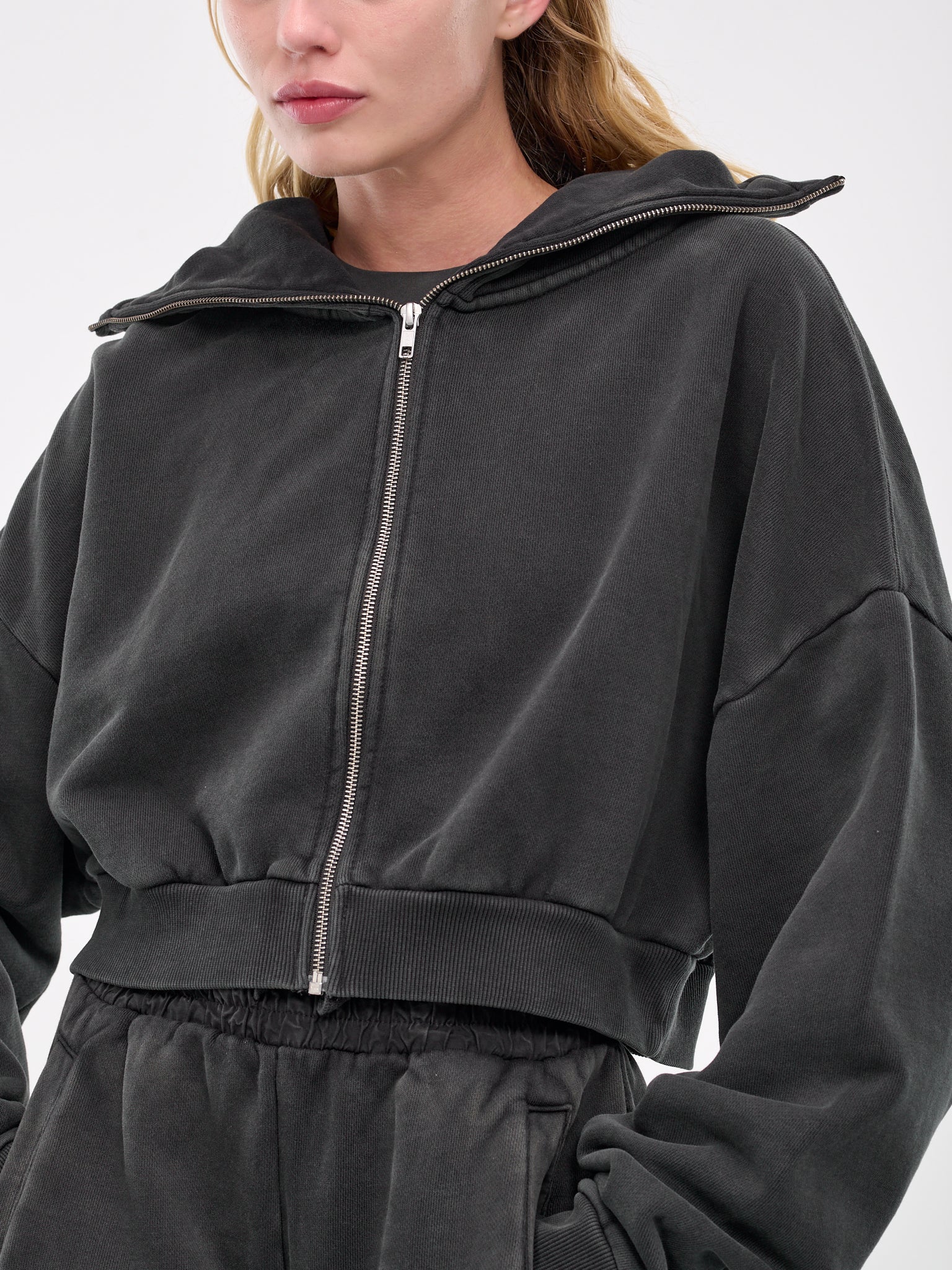 Cropped Zip-Up Hoodie (ES2156WB-WASHED-BLACK)