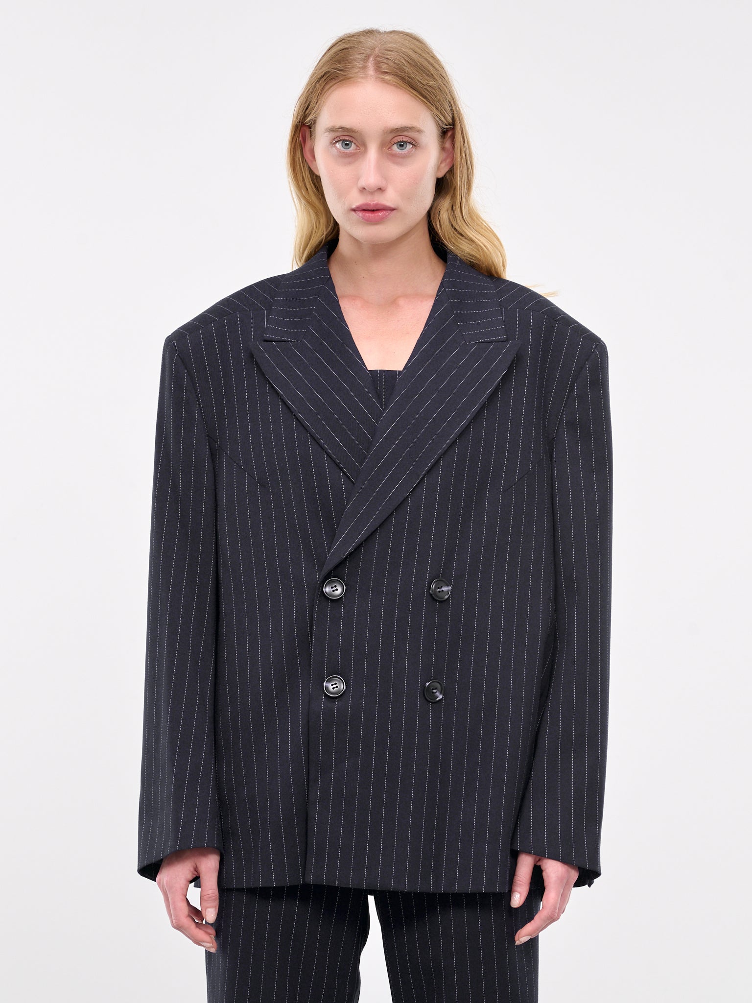 Oversized Double-Breasted Blazer (ES2438NP-NAVY-PINSTRIPE)