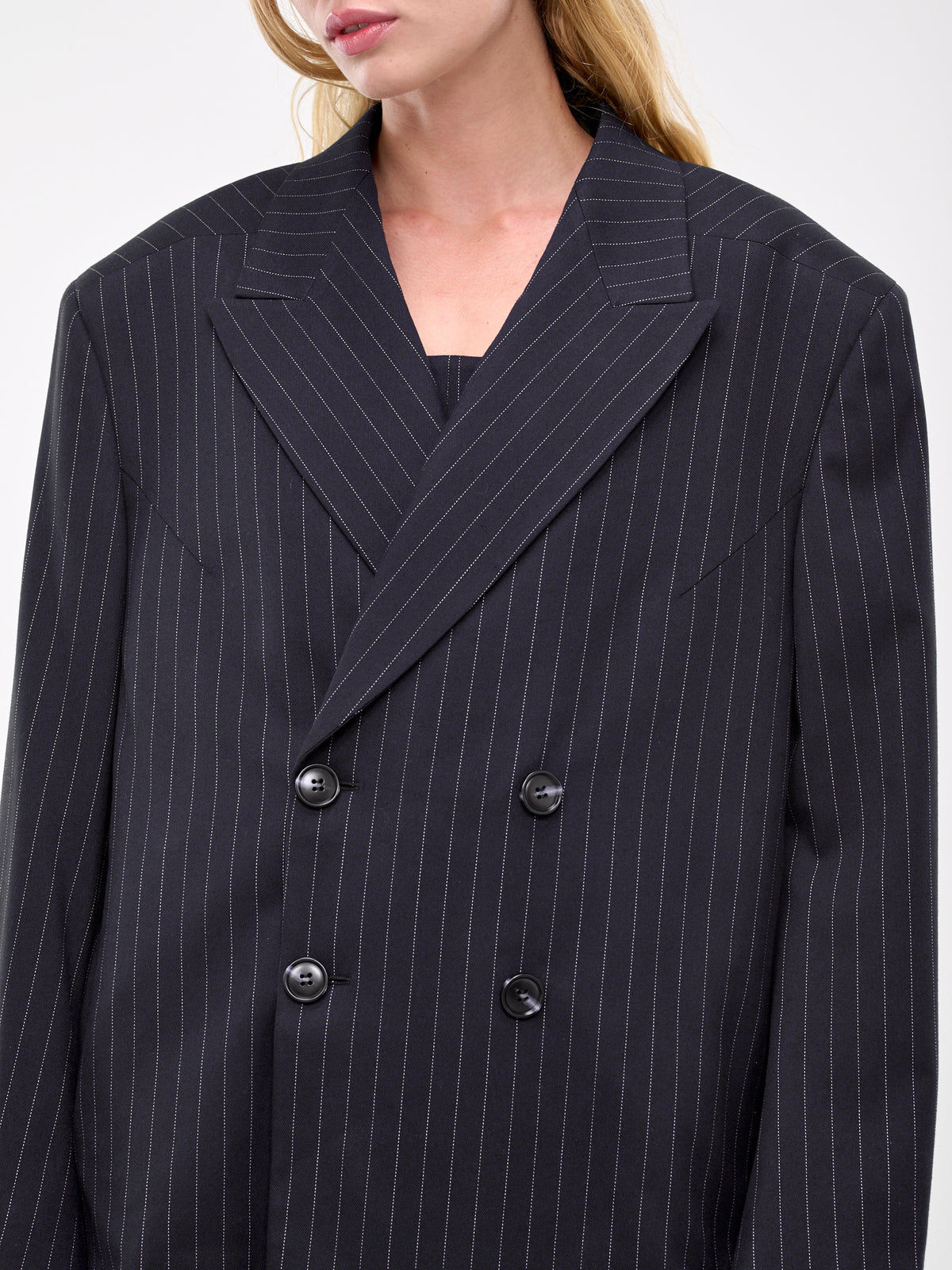 Oversized Double-Breasted Blazer (ES2438NP-NAVY-PINSTRIPE)