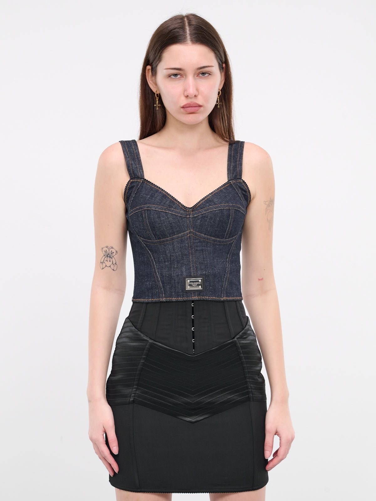 Del Luvra The Pia Denim Lace Up Corset Top NWT Black Size Small Retail $209