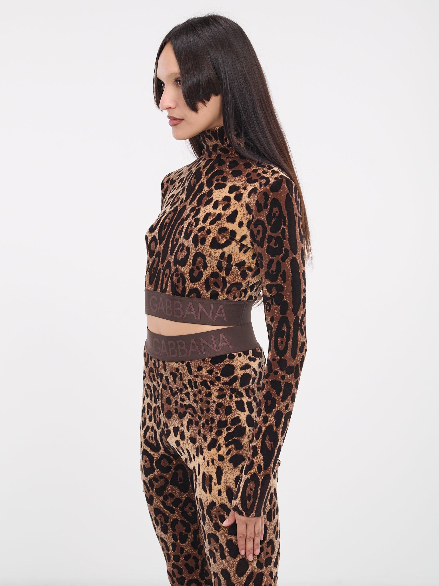 Leopard print turtle neck top セカンドスキン着丈70cm