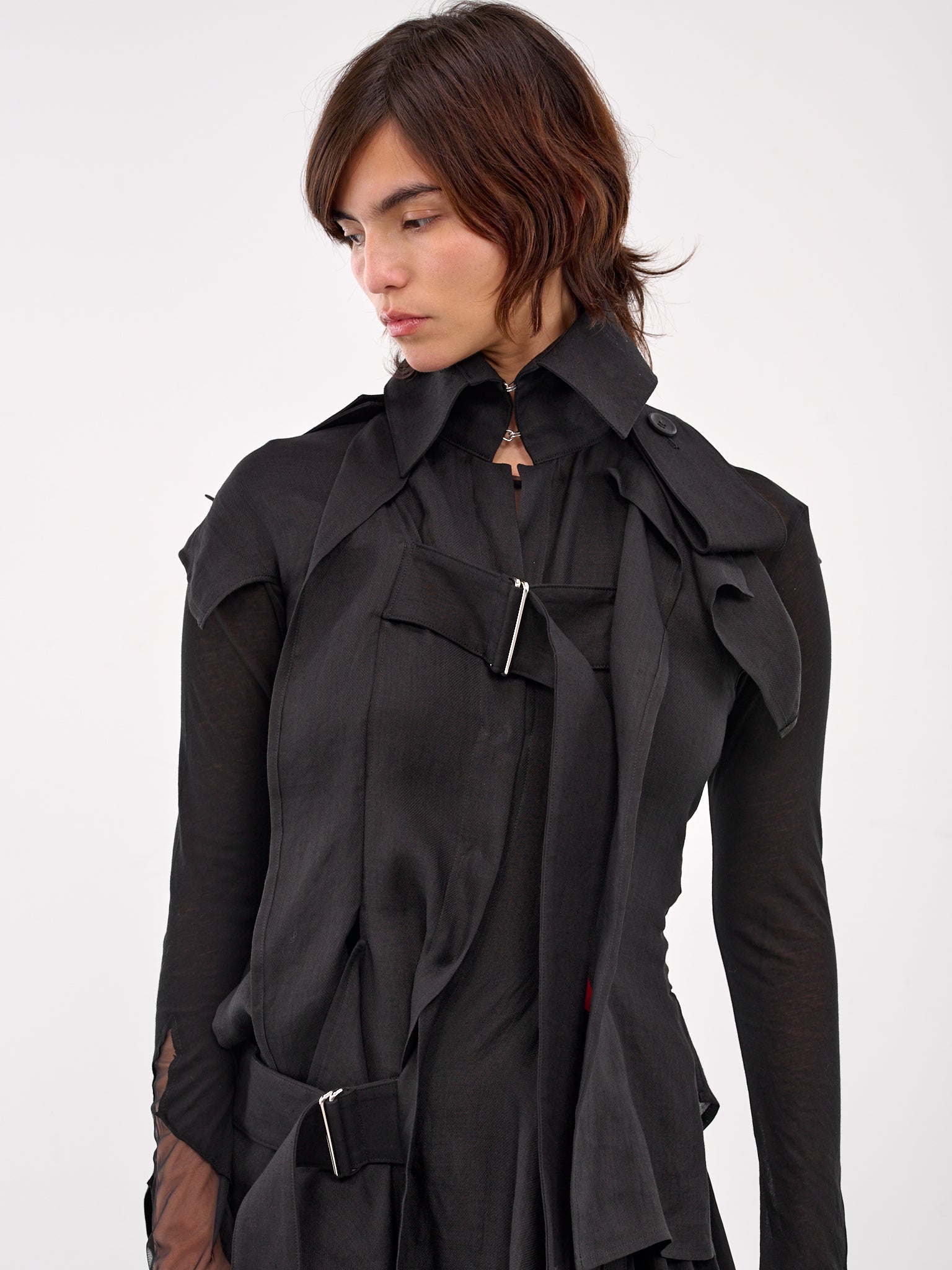 Cinch Strap Draped Jacket (FP-J07-301-1-BLACK)