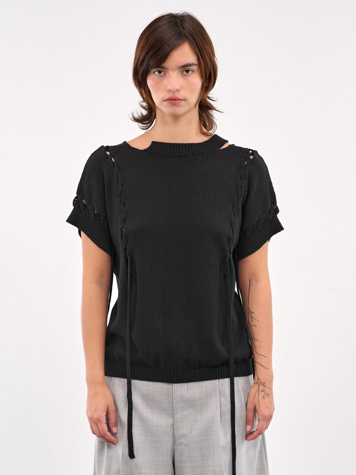 Deconstructed Lace-Up Knit Top (FP-K02-370-1-BLACK)