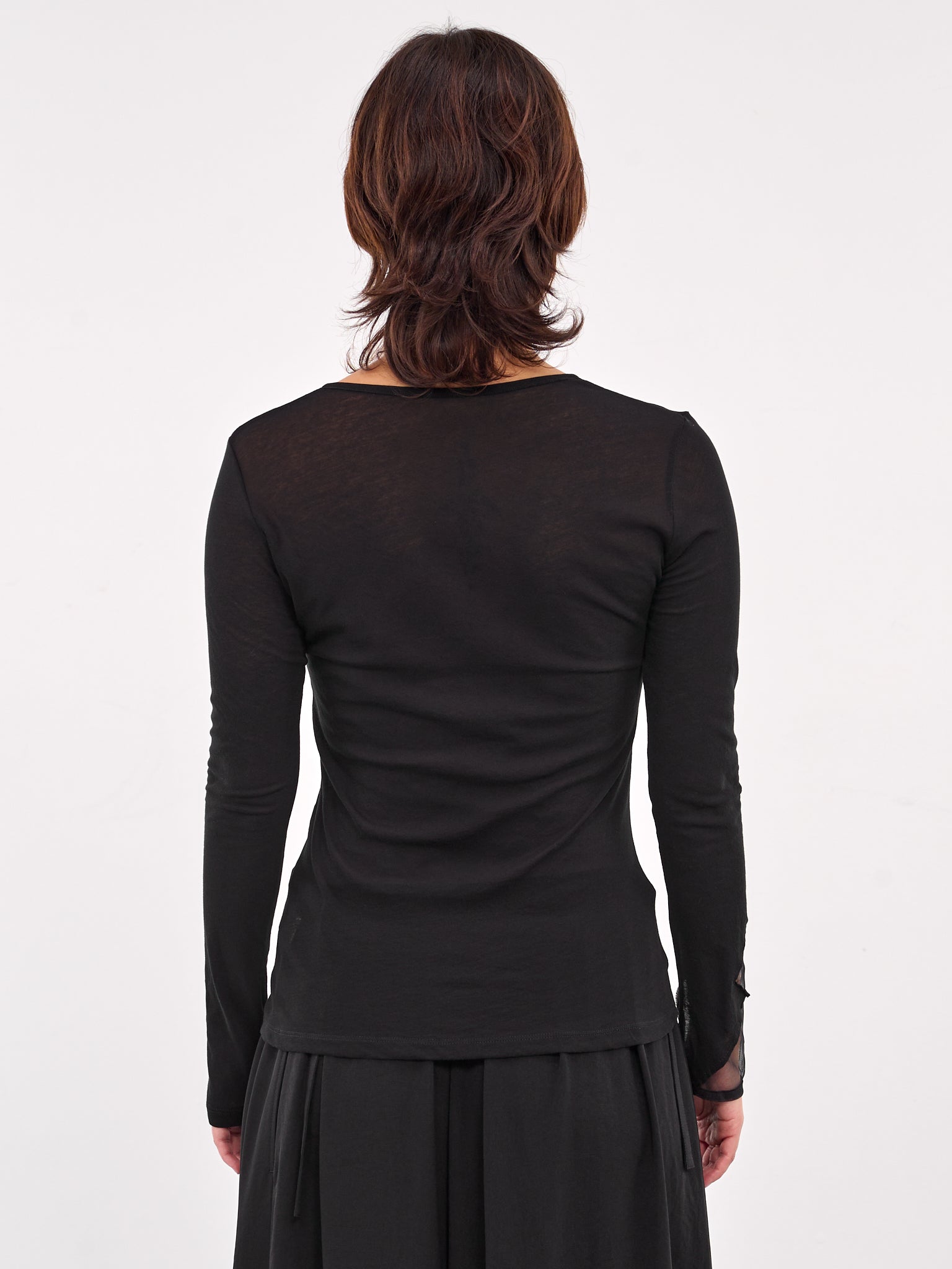 Sheer Paneled Long Sleeve Tee (FP-T24-077-2-BLACK)