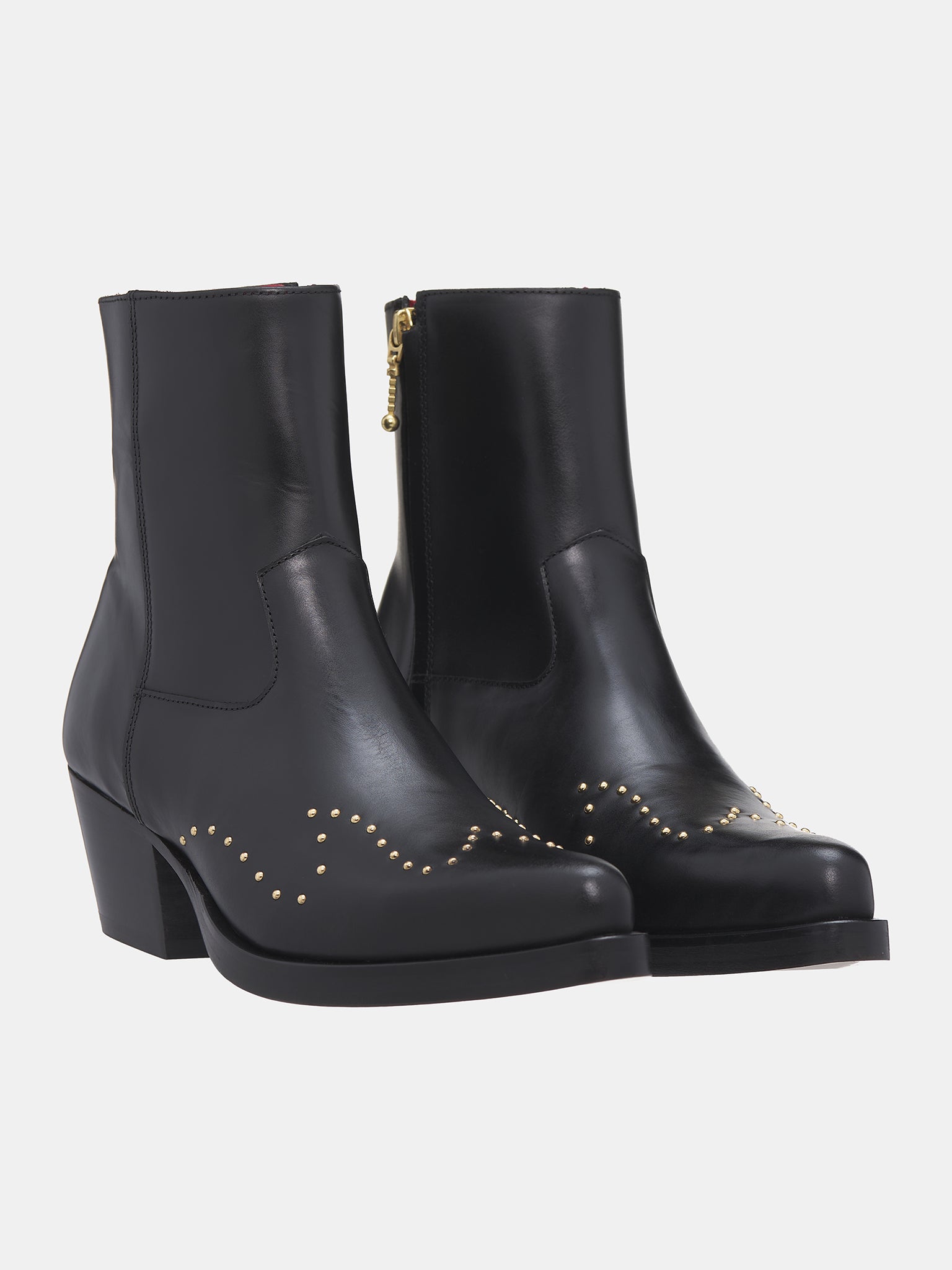 Gold Studded Western Boots (FT01S-LE99-BLACK-GOLD-STUDS)