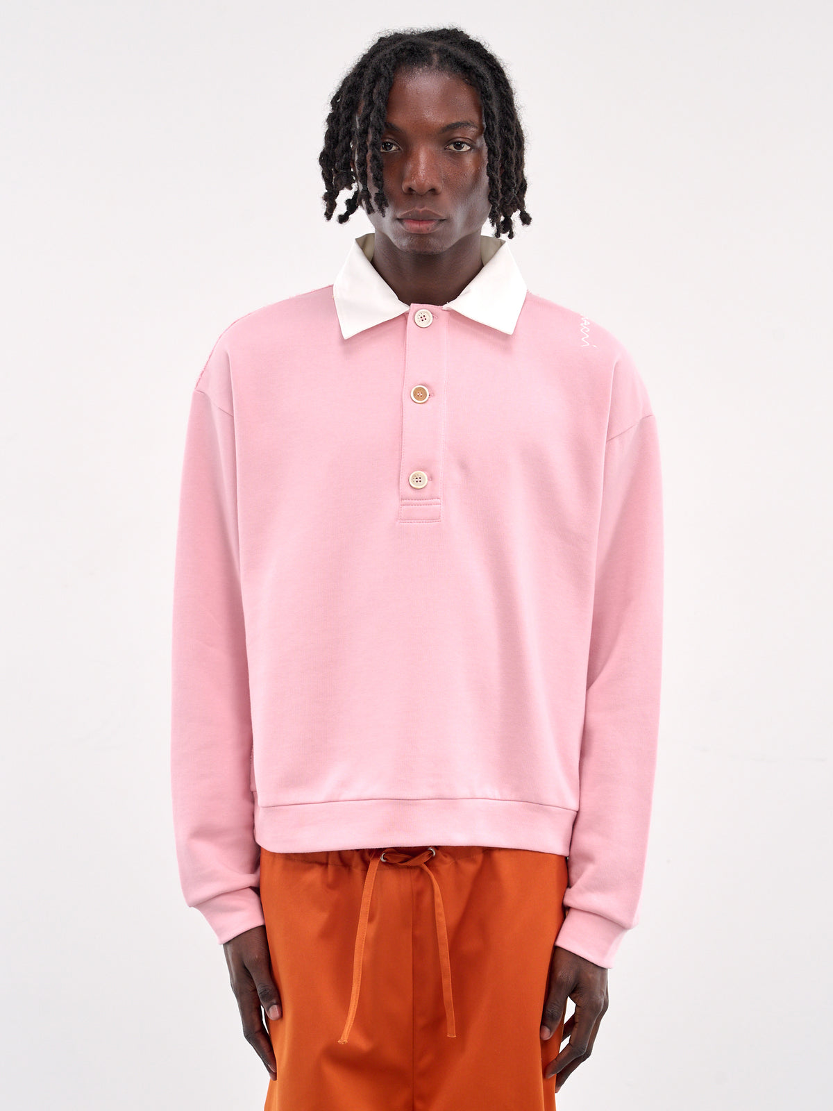 Long Sleeve Polo Sweatshirt (FUMU0145S0-UTC275-PINK-WHITE)