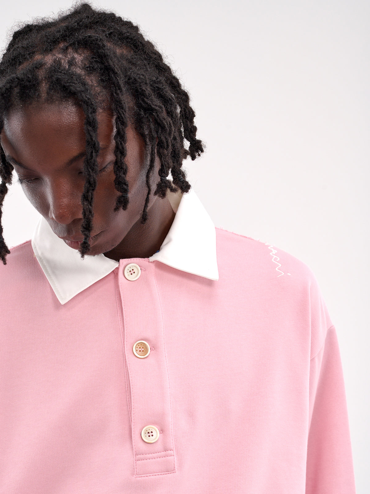 Long Sleeve Polo Sweatshirt (FUMU0145S0-UTC275-PINK-WHITE)