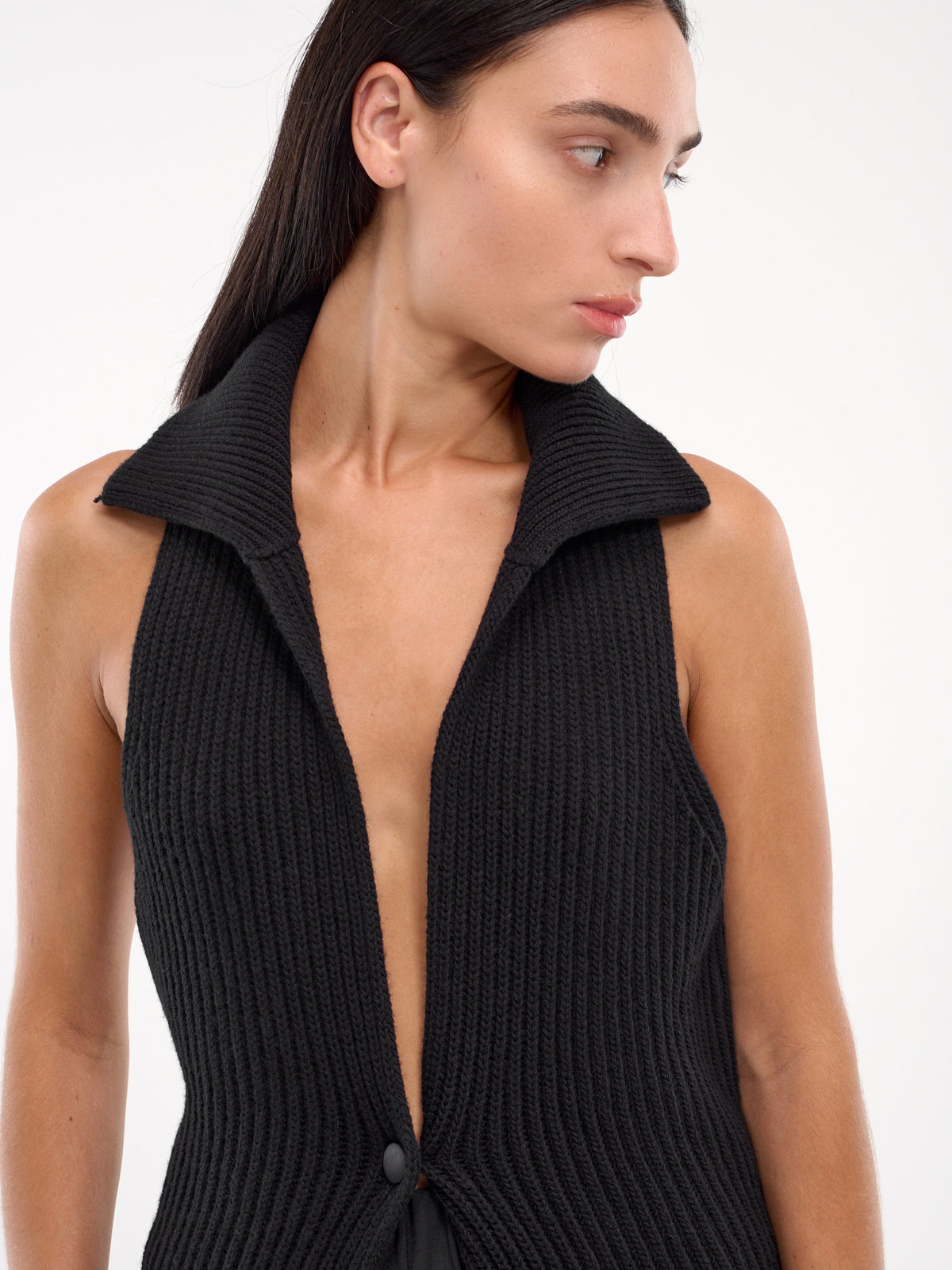 Wool Fisherman's Rib-Knit Vest (FXT24T-JFMGK-BLACK)