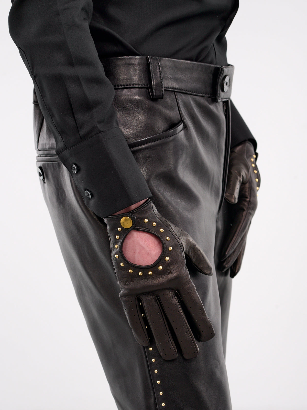 Studded Driving Gloves (GL01G-LE50-BLACK-GOLD-STUDS)