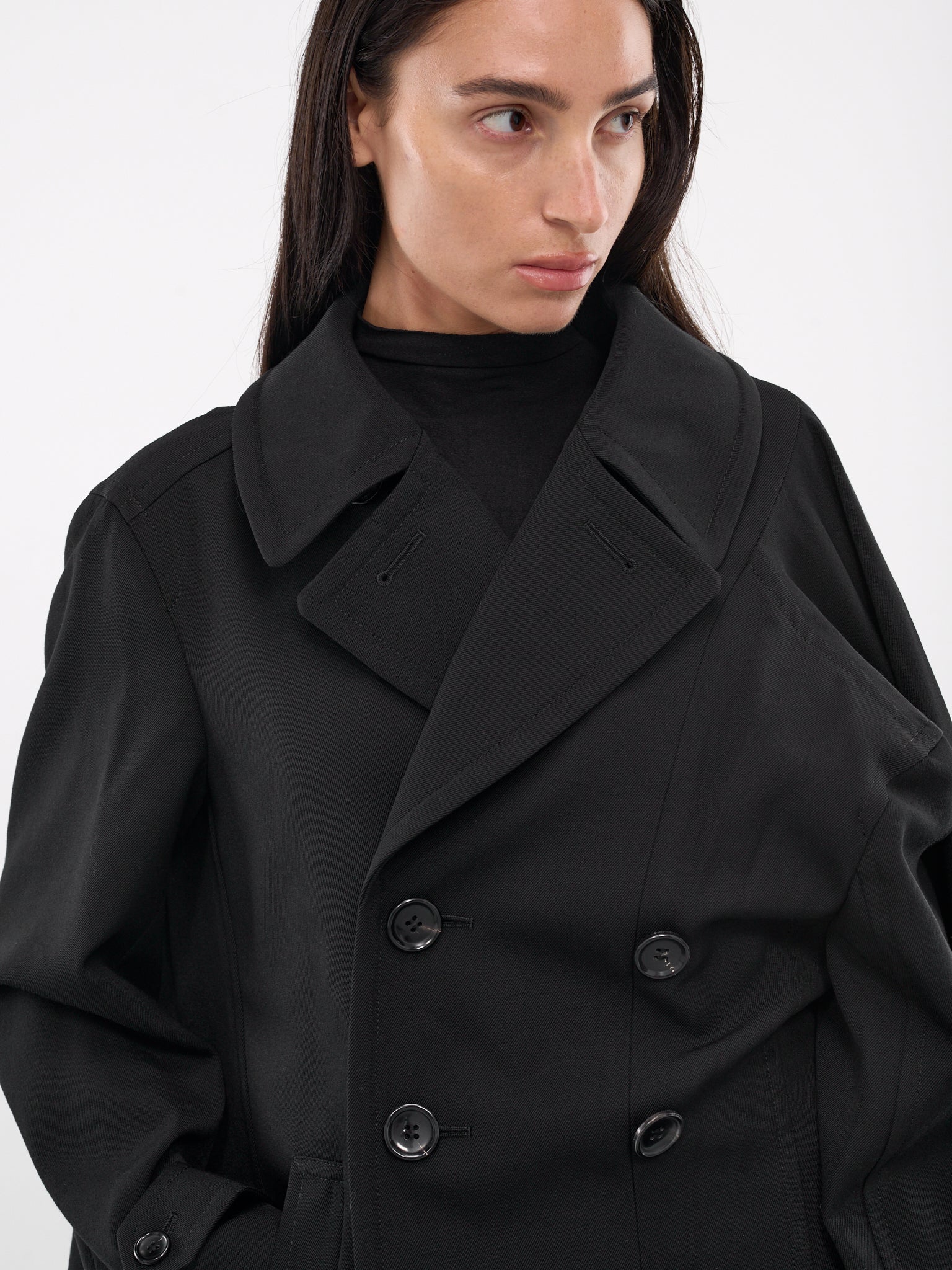 Asymmetric Draped Coat (GN-C001-051-BLACK)